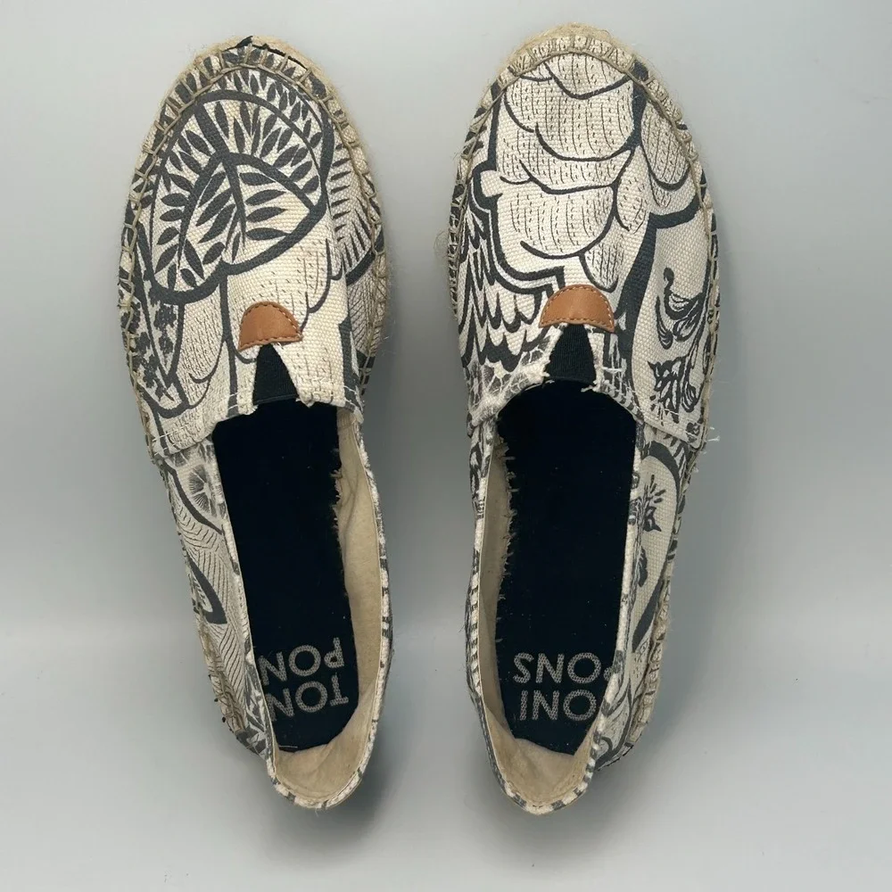 Toni Pons Black White Canvas Espadrilles Slip On Shoes Womens 40 US 9 Vegan Flat